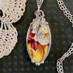 Handmade Silver and Ceramic Rose Necklace